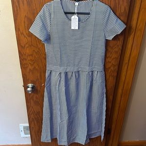 White and blue striped dress